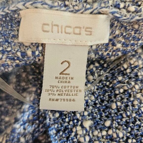 Chico's Blue and White Sparkly Chunky Knit Sweater Cardigan - Picture 8 of 8